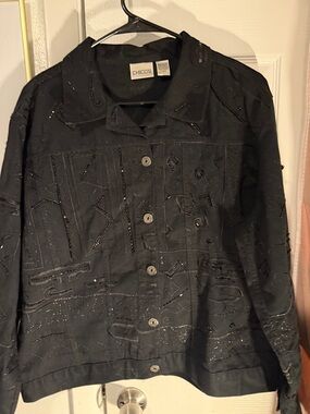 Chico's Black Embellished Button-Up Jacket